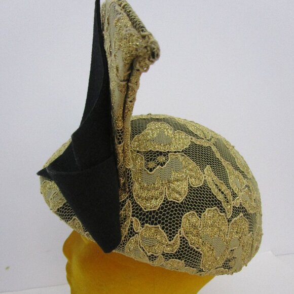 Dramatic Gold Lace Calot Helmet Hat Church Races Wedding main image 5